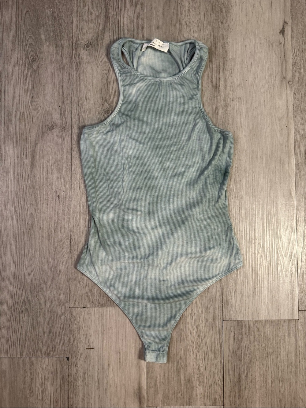 American Threads Light Blue green Tie Dye High Neck Sleeveless Ribbed Bodysuit M